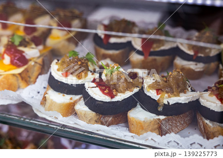 Spanish snack pincho in bakery window 139225773