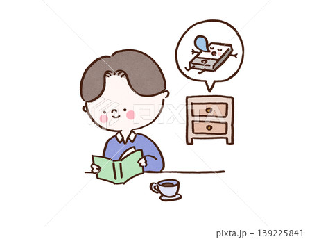 スマホを引き出しにしまって読書に集中する男性のイラスト(デジタルデトックス・脳疲労回復) スマホを引き出しにしまって読書に集中する男性のイラスト(デジタルデトックス・脳疲労回復) 139225841