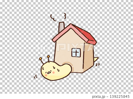 An illustration of a snail struggling to move forward, carrying a large detached house on its back as a shell (representing mortgage payments and household financial burdens). An illustration of a snail struggling to move forward, carrying a large detached house on its back as a shell (representing mortgage payments and household financial burdens). 139225845