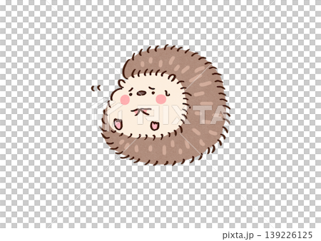 オドオドと不安そうに体を丸めて警戒するハリネズミのイラスト（HSP・対人不安・自己防衛） 139226125
