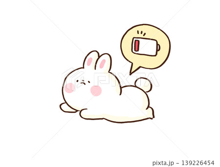 エネルギーが切れてぐったりと倒れ込むウサギのイラスト（バーンアウト・過労） 139226454