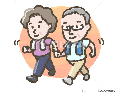 ウォーキングする中年の男女のイラスト 139226605