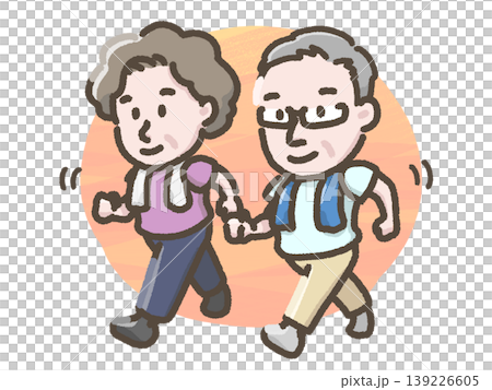 ウォーキングする中年の男女のイラスト 139226605