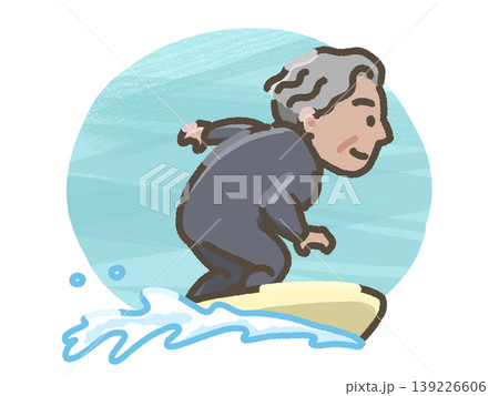 サーフィンをする壮年男性のイラスト 139226606