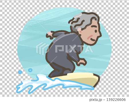 サーフィンをする壮年男性のイラスト 139226606