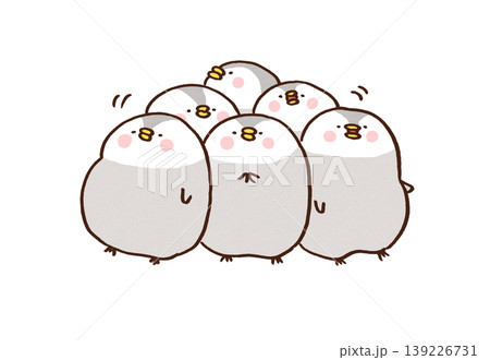 寒い中で身を寄せ合いお互いを温め合うペンギンのヒナたちのイラスト 139226731