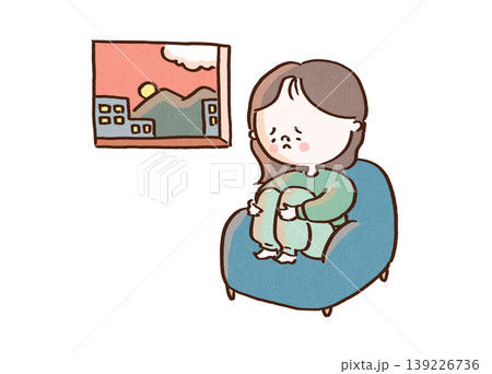 日曜日の夕暮れに明日からの仕事を思って憂鬱になる女性のイラスト(サザエさん症候群・ブルーマンデー) 日曜日の夕暮れに明日からの仕事を思って憂鬱になる女性のイラスト(サザエさん症候群・ブルーマンデー) 139226736