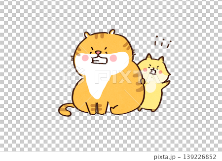 An illustration of a fox hiding behind a tiger and acting bossy (a fox borrowing the tiger's power - harassment). 139226852