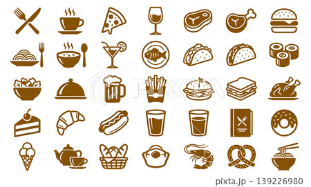 スタンプ食べ物飲み物アイコンセット 139226980