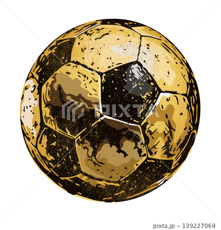 Old golden soccer ball grunge texture hand drawn style isolated on white background Old golden soccer ball grunge texture hand drawn style isolated on white background 139227069