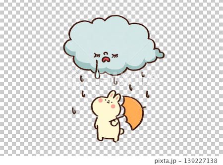一幅插圖,一隻兔子憂心忡忡地抬頭望著一朵哭泣的雨雲,手裡拿著一把傘,表達了對悲傷的同情。 一幅插圖,一隻兔子憂心忡忡地抬頭望著一朵哭泣的雨雲,手裡拿著一把傘,表達了對悲傷的同情。 139227138