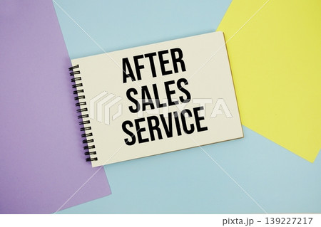 After Sales Service text written on notepad flat lay on multicolor pastel background 139227217