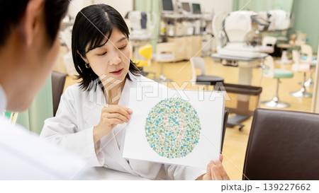 色覚検査を行う眼科医と患者 139227662