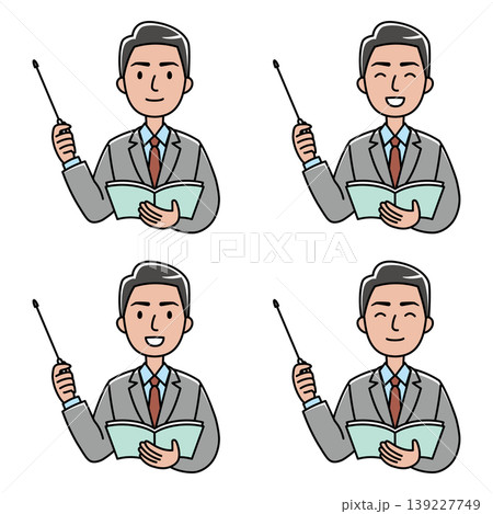 指し棒で説明するスーツの外国人男性のイラスト 指し棒で説明するスーツの外国人男性のイラスト 139227749