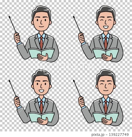 指し棒で説明するスーツの外国人男性のイラスト 指し棒で説明するスーツの外国人男性のイラスト 139227749