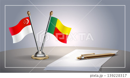 Small national flag of Singapore and Benin flag Relation, Template Vector Illustration 139228317