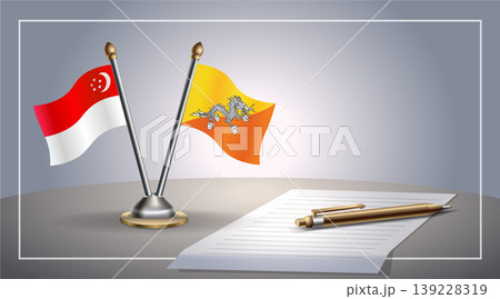 Small national flag of Singapore and Bhutan flag Relation, Template Vector Illustration 139228319