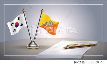Small national flag of South Korea and Bhutan flag Relation, Template Vector Illustration 139228340