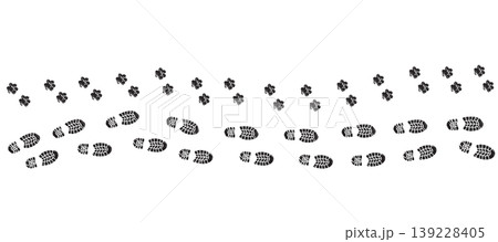 Man and Dog Footprints Trail Friendship Concept 139228405