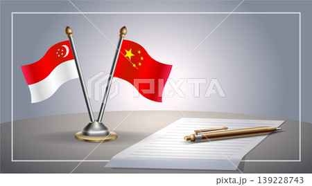 Small national flag of Singapore and China flag Relation, Template Vector Illustration 139228743
