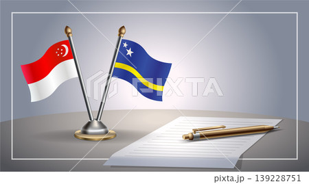 Small national flag of Singapore and Curacao flag Relation, Template Vector Illustration Small national flag of Singapore and Curacao flag Relation, Template Vector Illustration 139228751