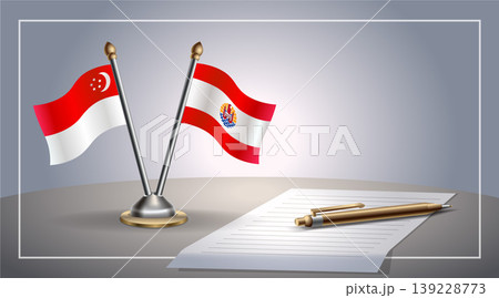 Small national flag of Singapore and French Polynesia flag Relation, Template Vector Illustration 139228773