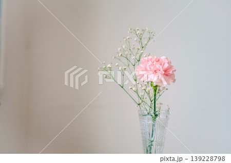 ガラスの花瓶に生けたカーネーション ガラスの花瓶に生けたカーネーション 139228798
