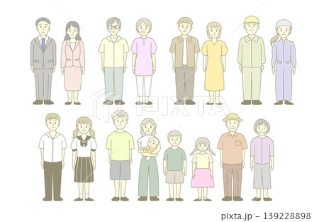 地域の人々　人物セット　家族　三世代　全身イラスト 139228898