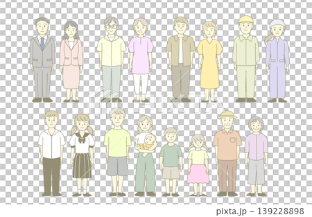 地域の人々　人物セット　家族　三世代　全身イラスト 139228898
