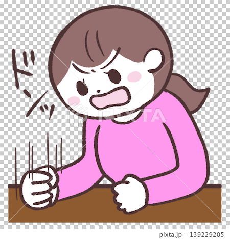 圖：一名女子敲打桌子 139229205