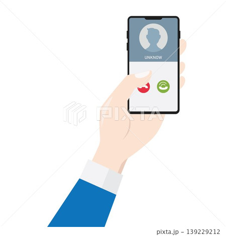 hand holding smartphone, and there is an unknown call coming in, vector illustration element design hand holding smartphone, and there is an unknown call coming in, vector illustration element design 139229212