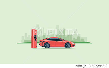 Electric Car Charging at the Charging Station 139229530