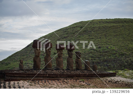 Serene and mysterious ancient moai statue monument on easter island chile 139229656