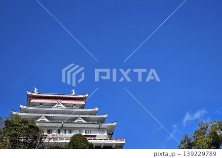 Atami Castle with blue sky, It is a famous landmark of Shizuoka Prefecture in Japan 139229789