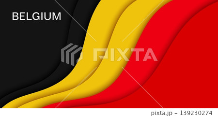 Paper cut national flag of Belgium, vector red black and yellow Belgian papercut banner. Layered wavy stripes in the national colors with lettering. Vector flag for national day celebrations Paper cut national flag of Belgium, vector red black and yellow Belgian papercut banner. Layered wavy stripes in the national colors with lettering. Vector flag for national day celebrations 139230274