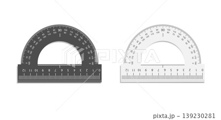 Measuring instrument. Half circle protractor. Markings for accurate geometry work. Vector illustration. Measuring instrument. Half circle protractor. Markings for accurate geometry work. Vector illustration. 139230281