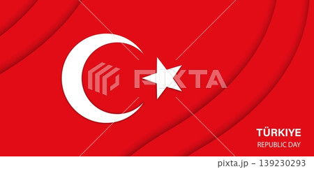 Paper cut national flag of Turkey, vector papercut 29 October Turkiye republic day banner with crescent moon and star symbol on red background. 3d vector layered flag for national holiday celebration Paper cut national flag of Turkey, vector papercut 29 October Turkiye republic day banner with crescent moon and star symbol on red background. 3d vector layered flag for national holiday celebration 139230293