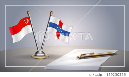 Small national flag of Singapore and Netherlands Antilles flag Relation, Template Vector Illustration 139230326