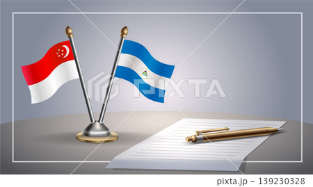 Small national flag of Singapore and Nicaragua flag Relation, Template Vector Illustration 139230328