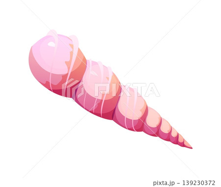 Ocean bottom pink gastropod cartoon seashell or mussel. Tropical sea fauna aquatic mussel, coral reef isolated cartoon shell. Ocean life seashell 139230372