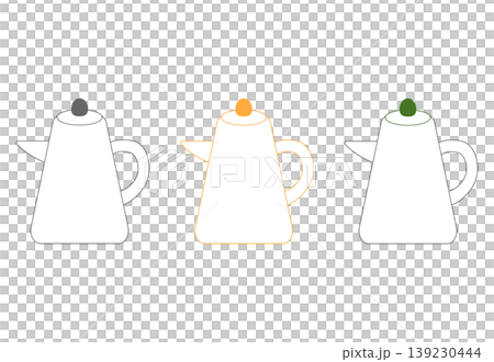 シンプルなコーヒーポットのアイコンセット（グレー・オレンジ・グリーン）カフェ用品イラスト 139230444