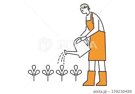 じょうろで植物に水をあげる女性 139230489