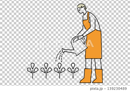 じょうろで植物に水をあげる女性 139230489