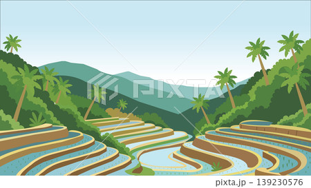 Flowing Paths Bali Rice Flat Design Illustration 139230576