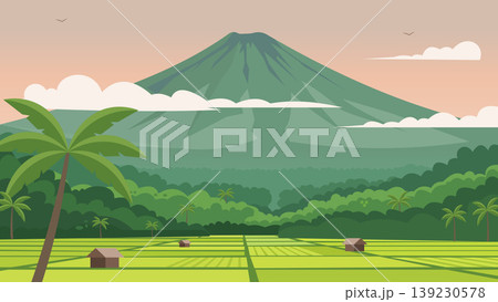 Mountain Light Bali Rice Flat Design Illustration Mountain Light Bali Rice Flat Design Illustration 139230578