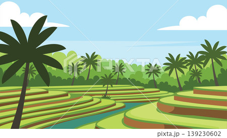 Curved Canals Bali Rice Flat Design Illustration Curved Canals Bali Rice Flat Design Illustration 139230602