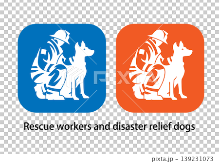 救援人員和搜救犬的剪影圖示插圖 救援人員和搜救犬的剪影圖示插圖 139231073