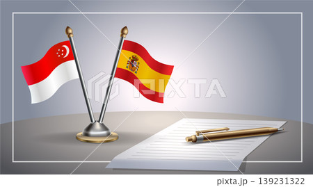 Small national flag of Singapore and Spain flag Relation, Template Vector Illustration 139231322
