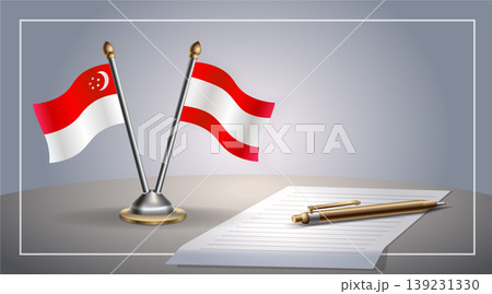 Small national flag of Singapore and Tahiti flag Relation, Template Vector Illustration 139231330