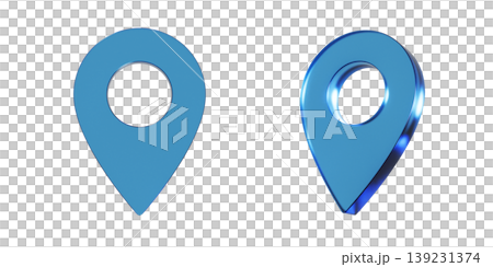 A 3D illustration of a flat icon for location information. The mark has a transparent, blue, glass-like texture. A 3D illustration of a flat icon for location information. The mark has a transparent, blue, glass-like texture. 139231374